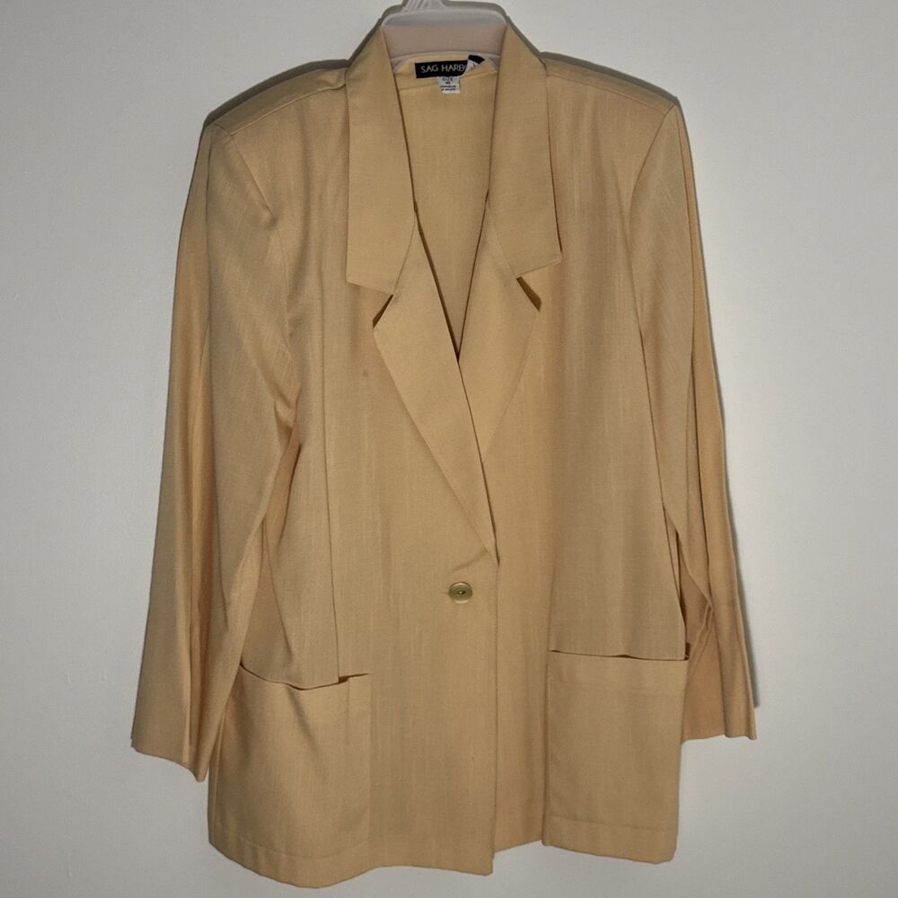 Sag Harbor Women's Vintage Yellow One Button Notch Lapel Blazer Jacket Size 16